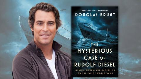 Author Douglas Brunt and the cover of his book, "The Mysterious Case of Rudolph Diesel."