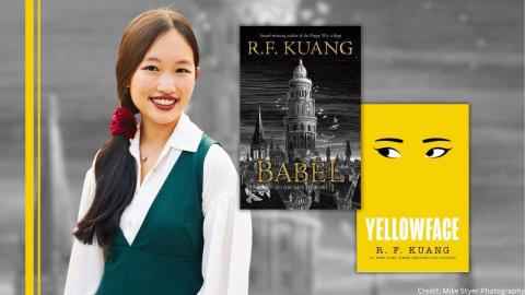 Author R.F. Kuang with cover of her book, "Yellowface."