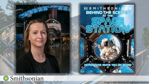  Dr. Jennifer Levasseur with a flyer promoting her talk about the space station