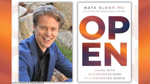 Photo of author Klemp and his book cover, "Open."