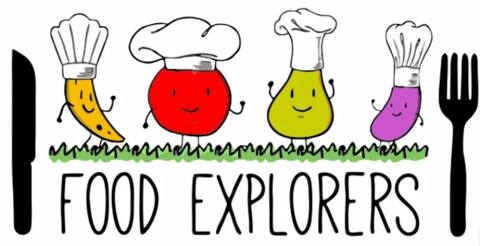 Food Explorers Logo (vegetables and fruits with chef hats)