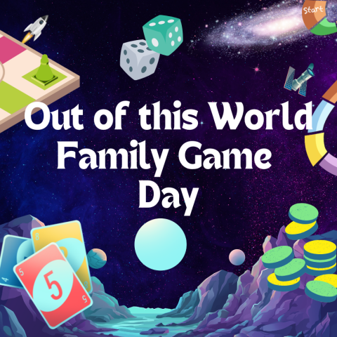 Space background with board and card game accessories