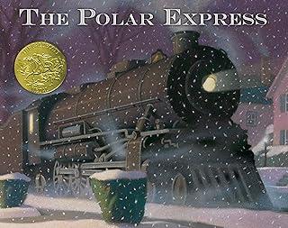 The Polar Express book cover with a black train engine in the snow.