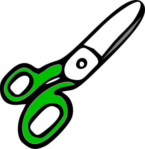 Scissors with green handle.