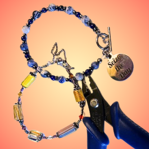 Wire beaded bracelets with crimping tool.