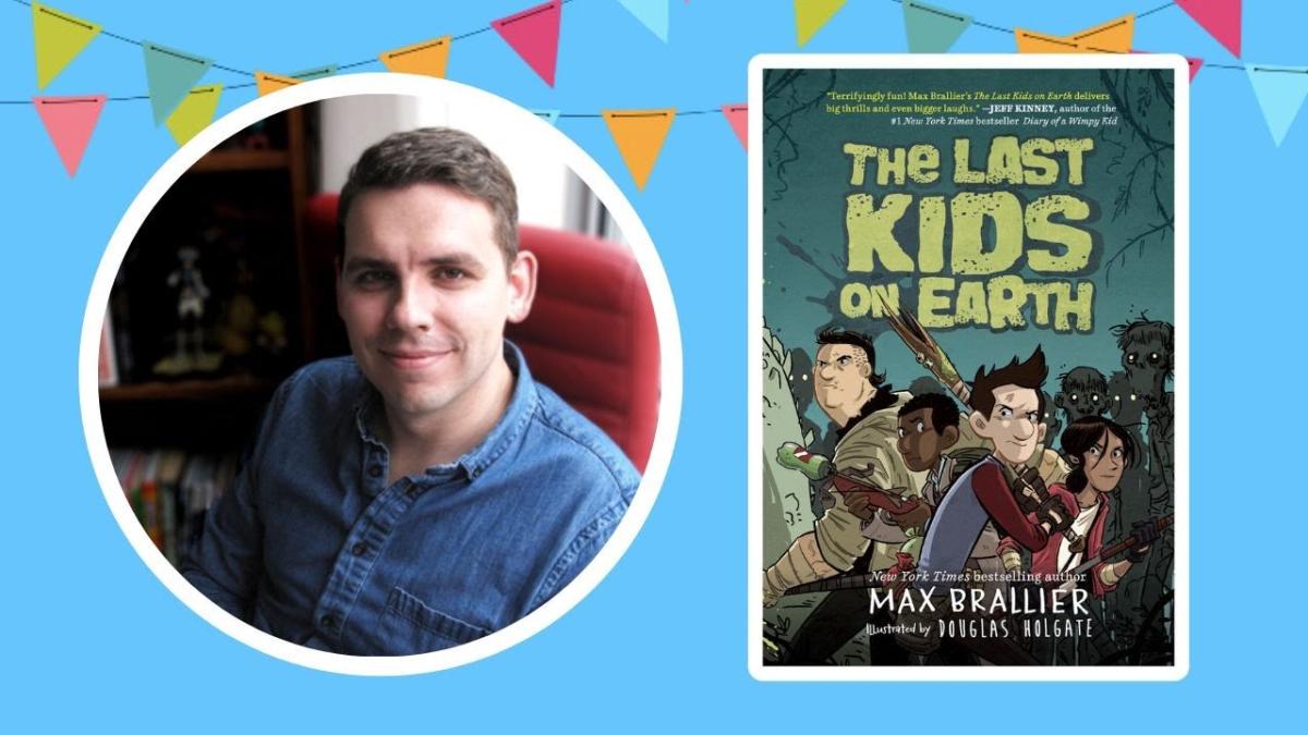 Author Max Brailler with book cover of "The Last Kids on Earth."