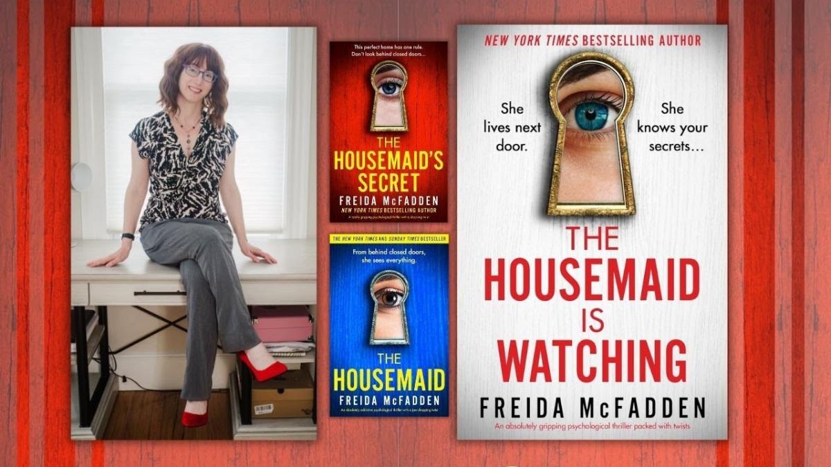 Author Freida McFadden with three of her book covers.