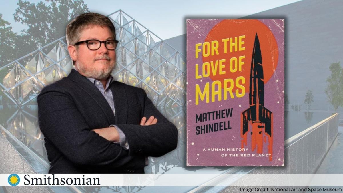 Author Matt Shindell with his book cover, "For the Love of Mars."