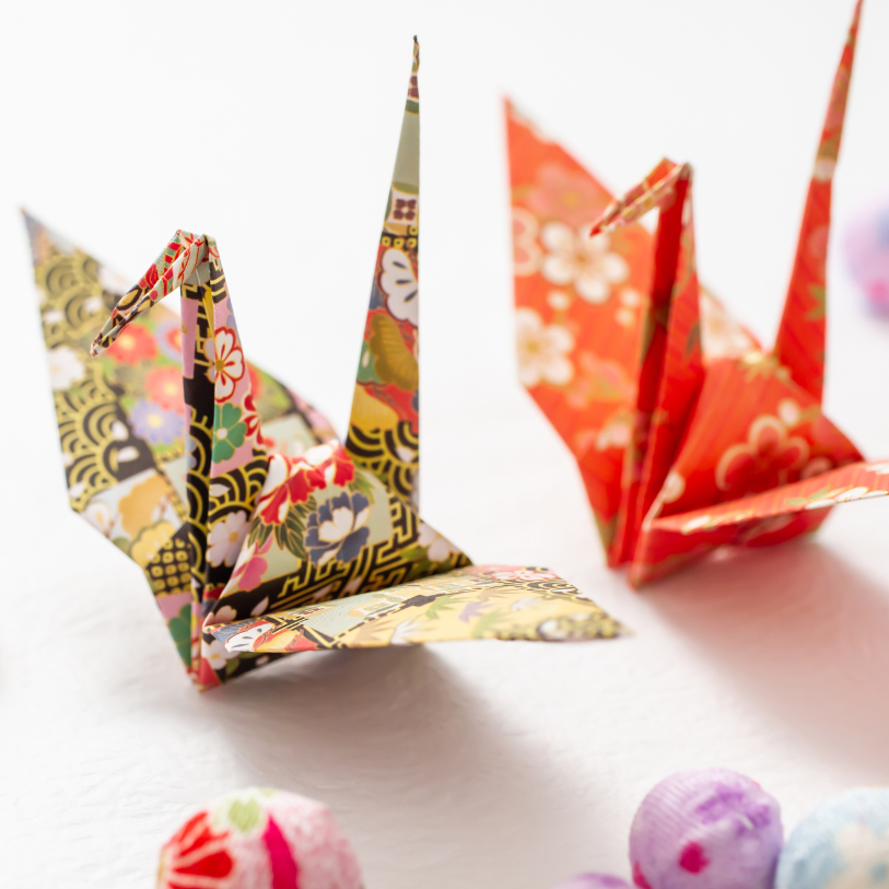 Two origami cranes