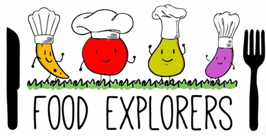 Food Explorers with foods in chef hats.