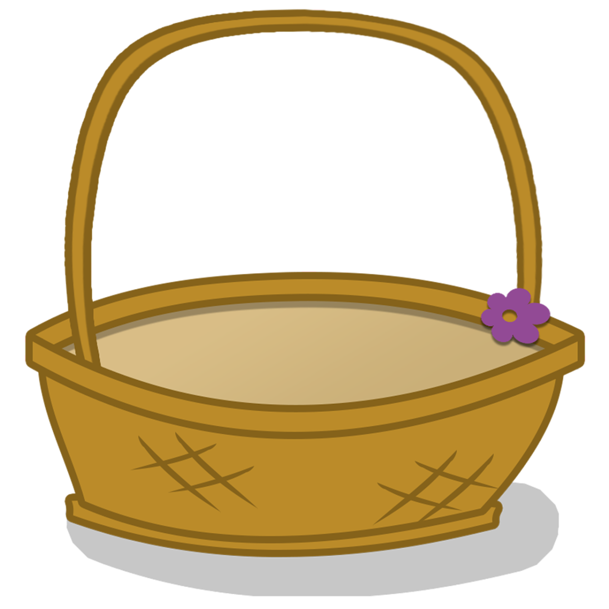 Basket with small purple flower.