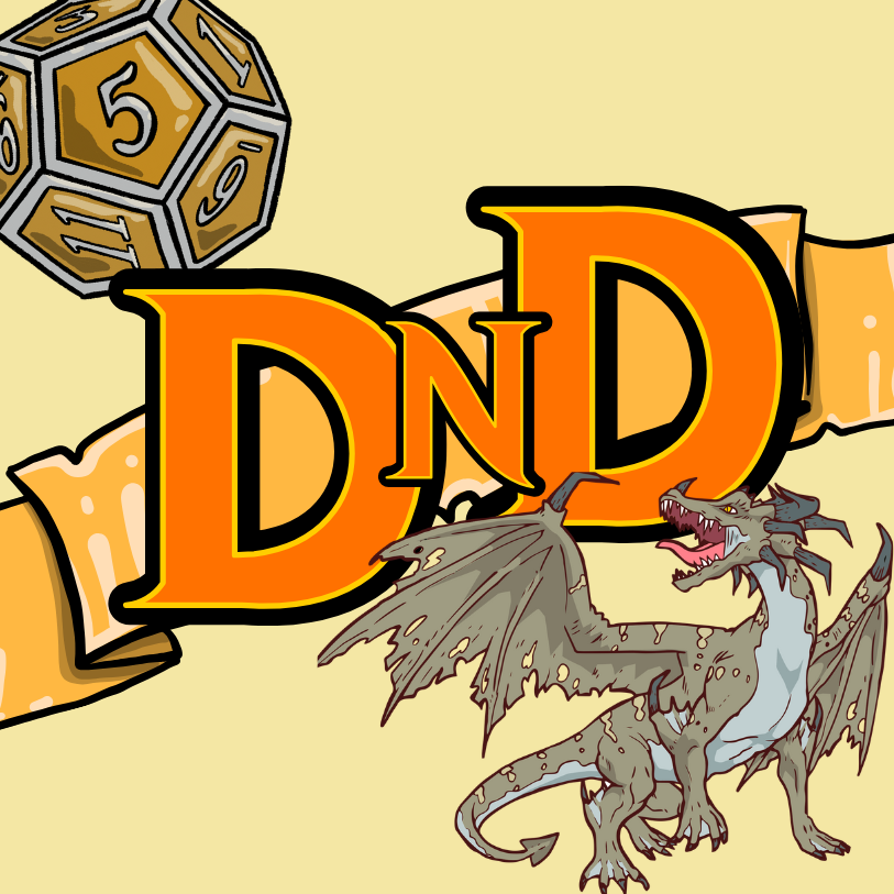 D12 Dice, DnD initials and a dragon